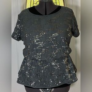 Ashley Stewart Gray & Silver Sequins Blouse Size 14/16 NWT